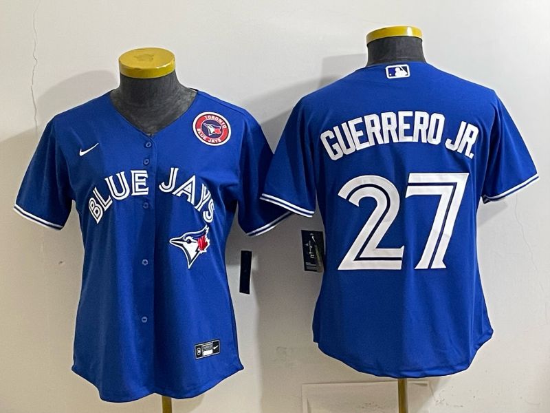 Women 2025 Nike Toronto Blue Jays #27 Guerrero jr Blue Game MLB Jersey 05